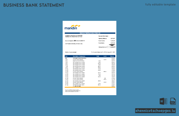 Mandiri-Unternehmenskontoauszug – Beispielansicht in Word und PDF